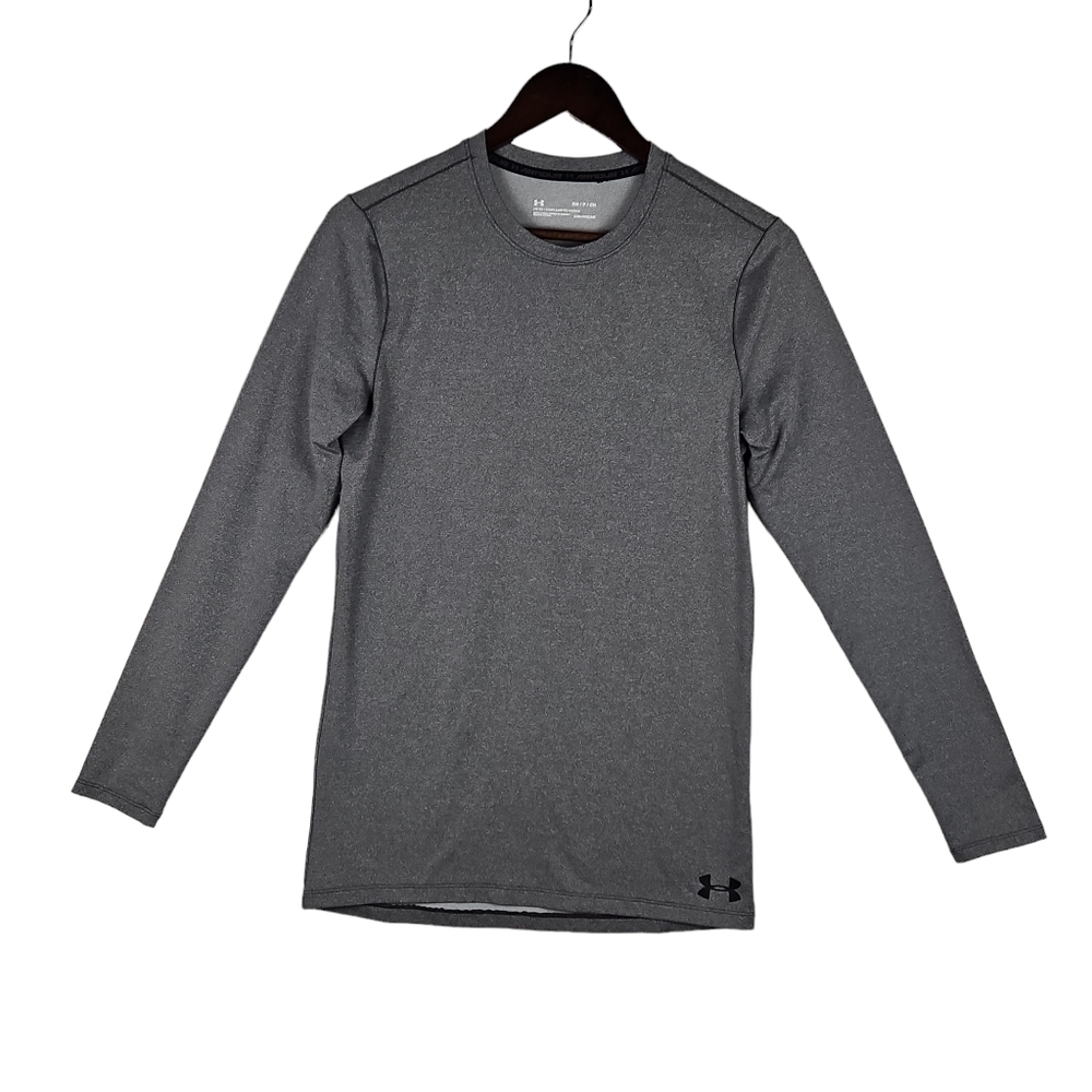 Under Armour Shirt Mens S Gray Fitted Long Sleeve Coldgear Crew Neck Outdoors.